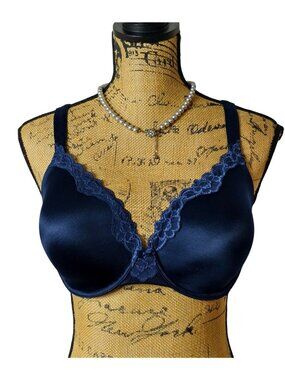 Maidenform Womens 36DD Navy Blue Sweet Nothings Lace Underwire T-Shirt Comfy 36E